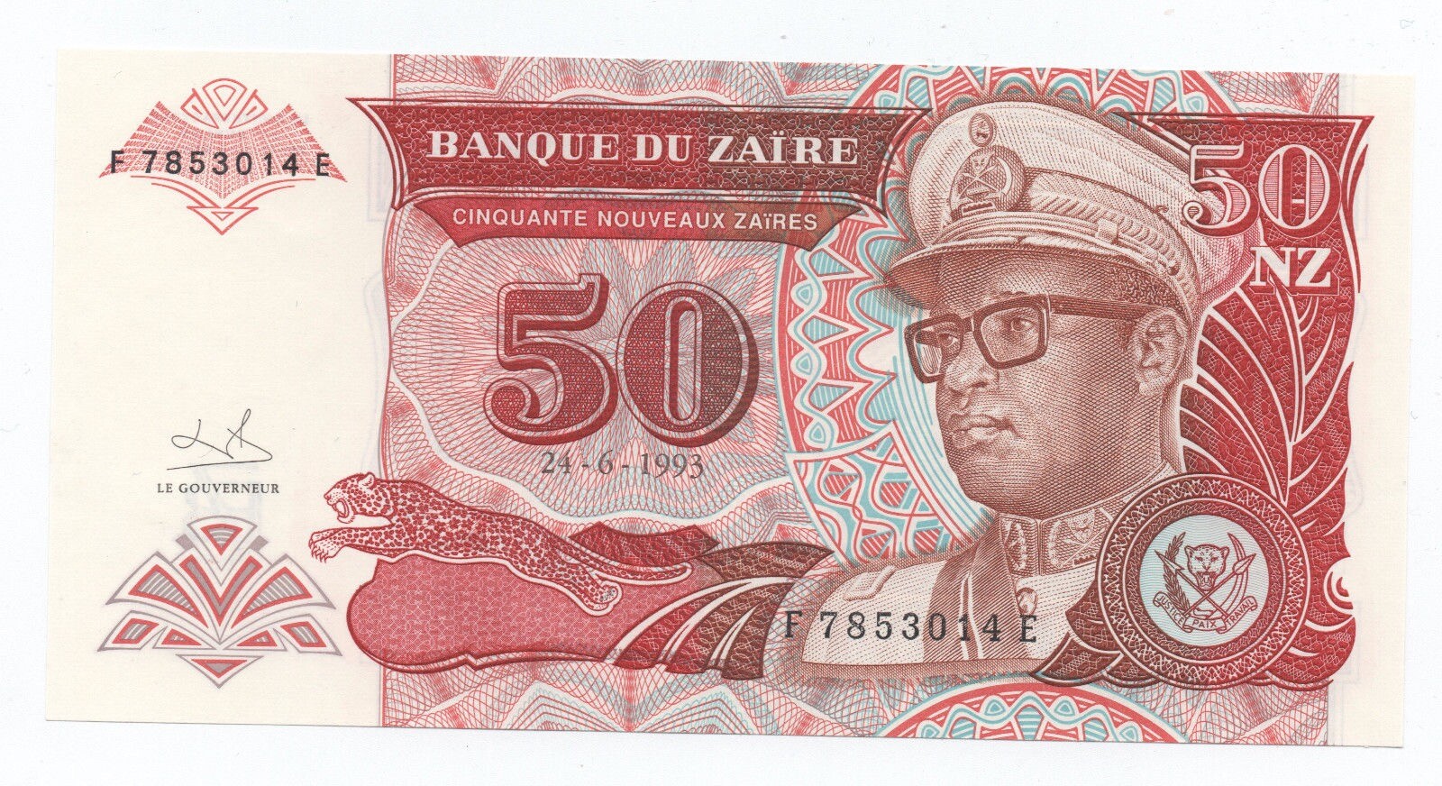 Zaire 50 Nouveaux Zaire 24-6-1993 Pick 57 UNC Uncirculated Banknote