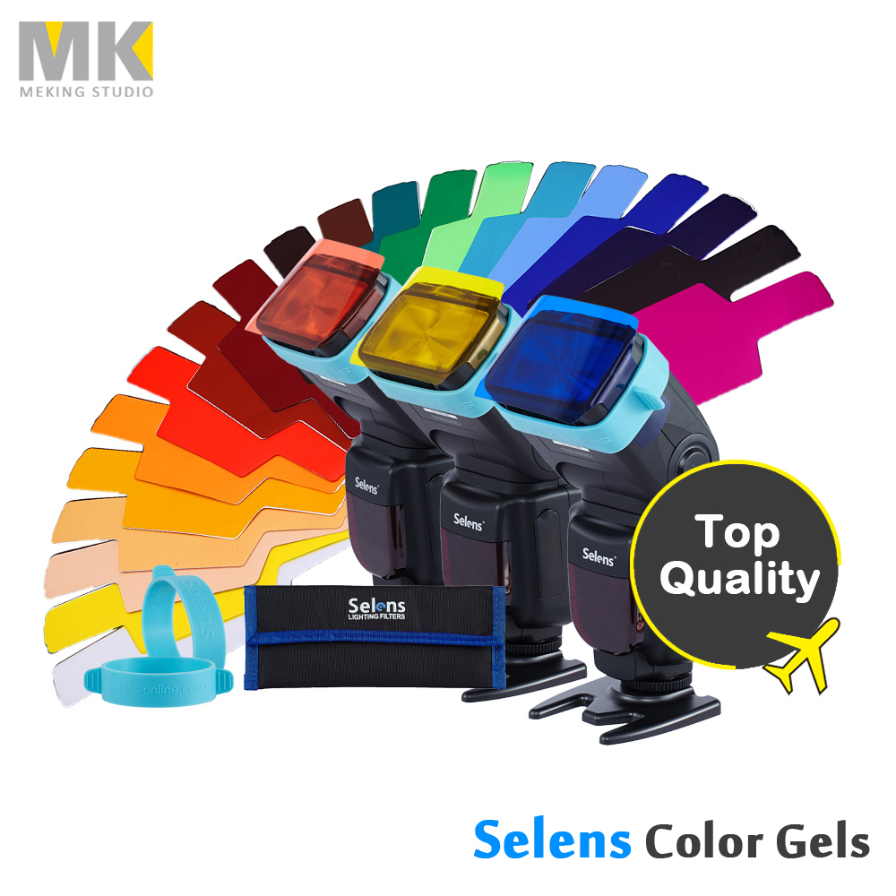 Selens Universal Flash Gels Lighting Filter + Two Gels Bands Kits for Flashlight