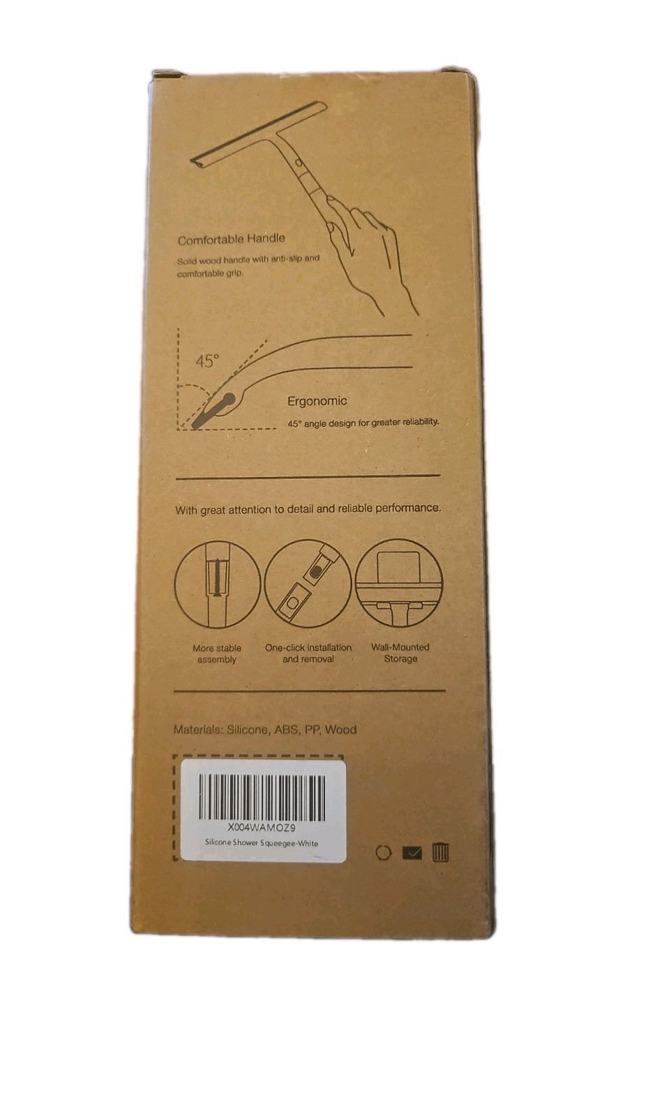 Squeegee for Mirror, Tile Wall Window Cleaner with Detachable Wood Handle & Hook