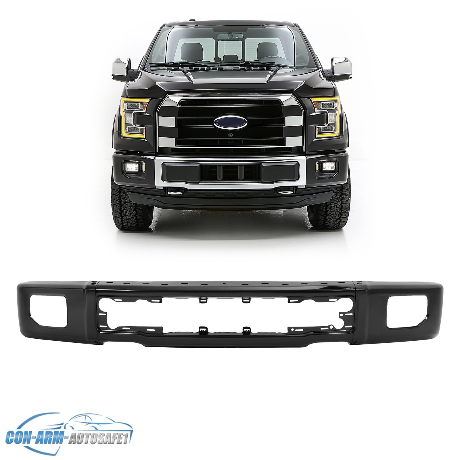 For Ford F150 F-150 2015-2017 Black Steel Front Bumper Face Bar w/Fog Light Hole