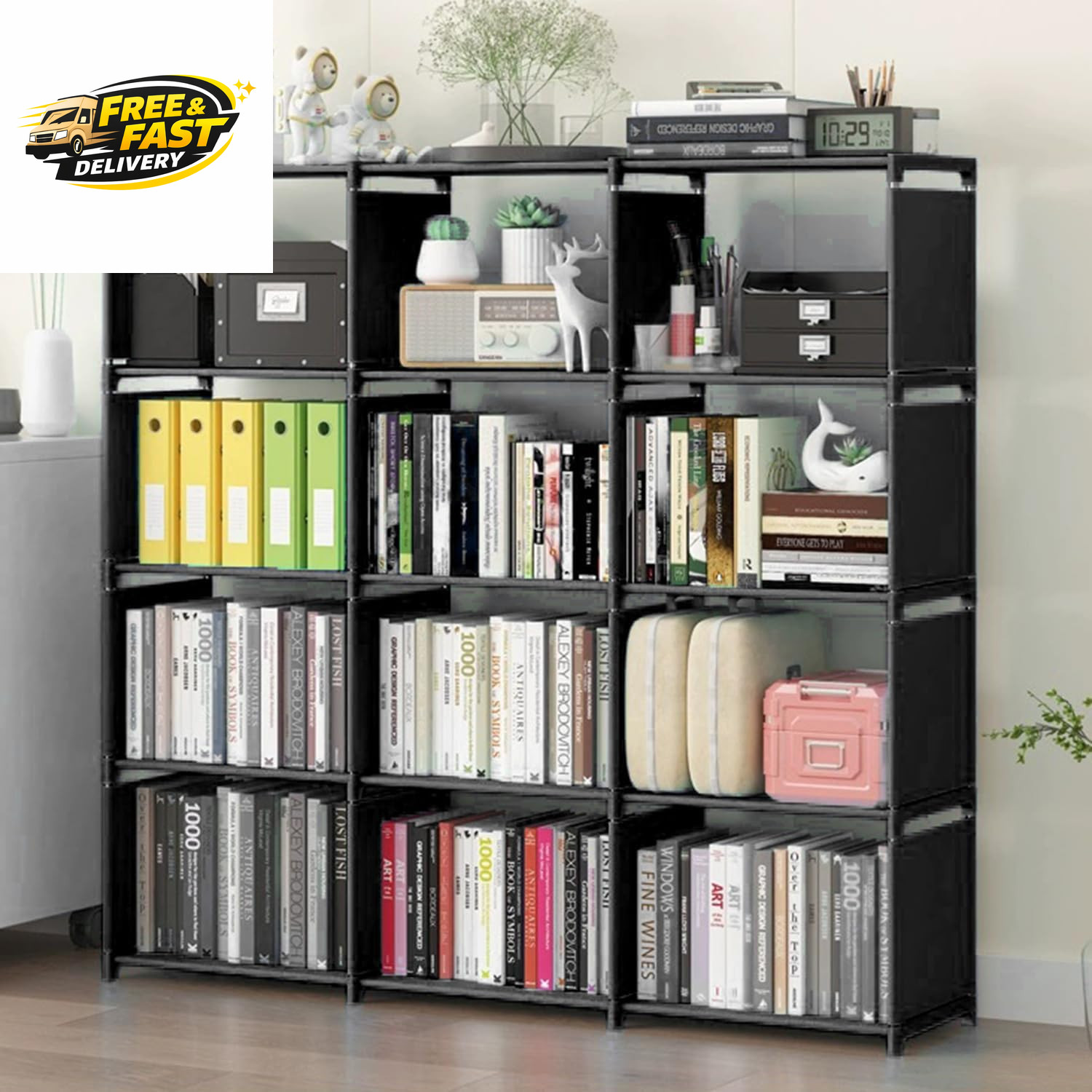 12 Cube Storage Organizer Book Shelves, DIY Open Stackable Bookshelf, Extra Larg