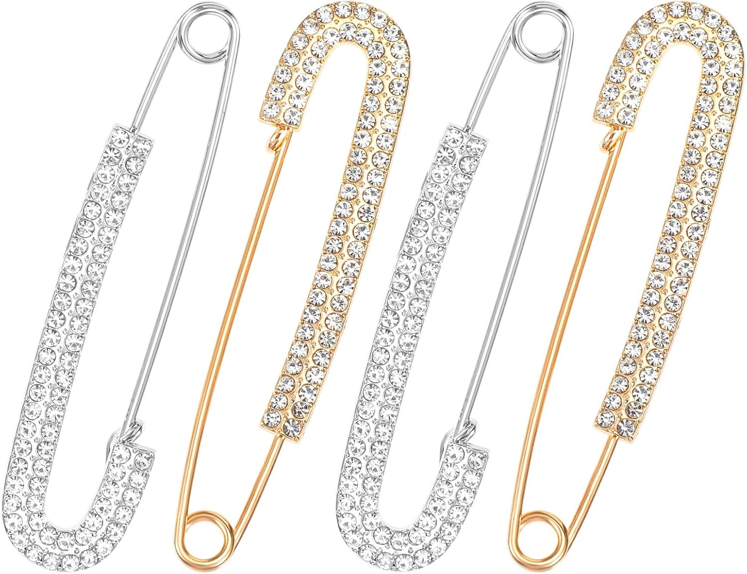 2Pcs Rhinestone Safety Pins Decorative Safety Pins for Clothing, Sweater, Shawl,