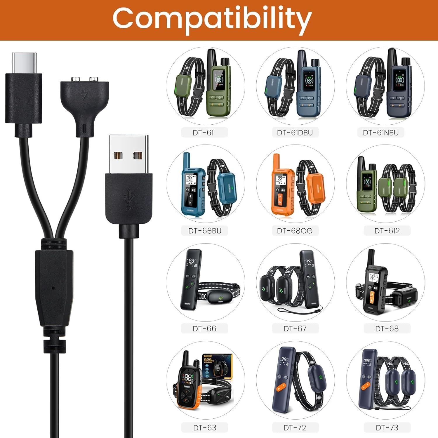 Durable 3ft Dog Collar Charger Cable - Universal USB-C & Magnetic Compatibility