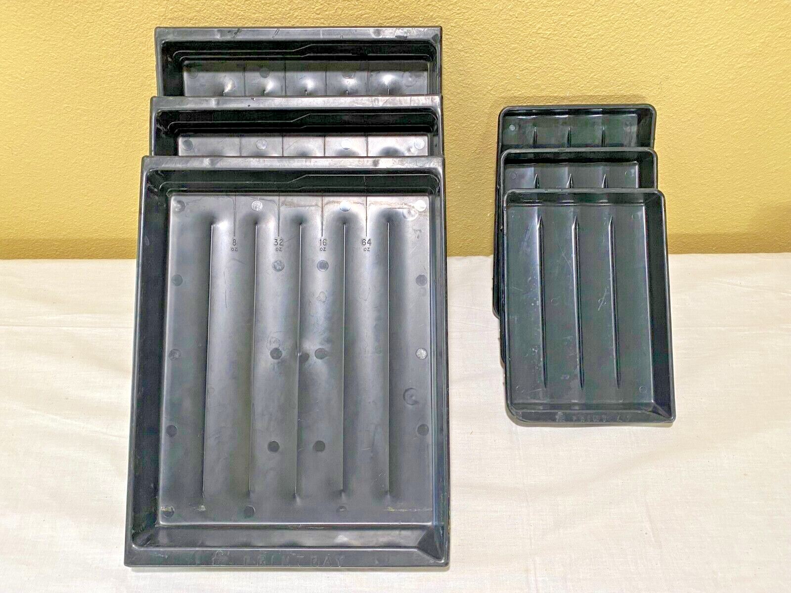 Lot of 6 fr Black Photographic Plastic Print Trays 11X9 and 7.5X5.5 Made in USA