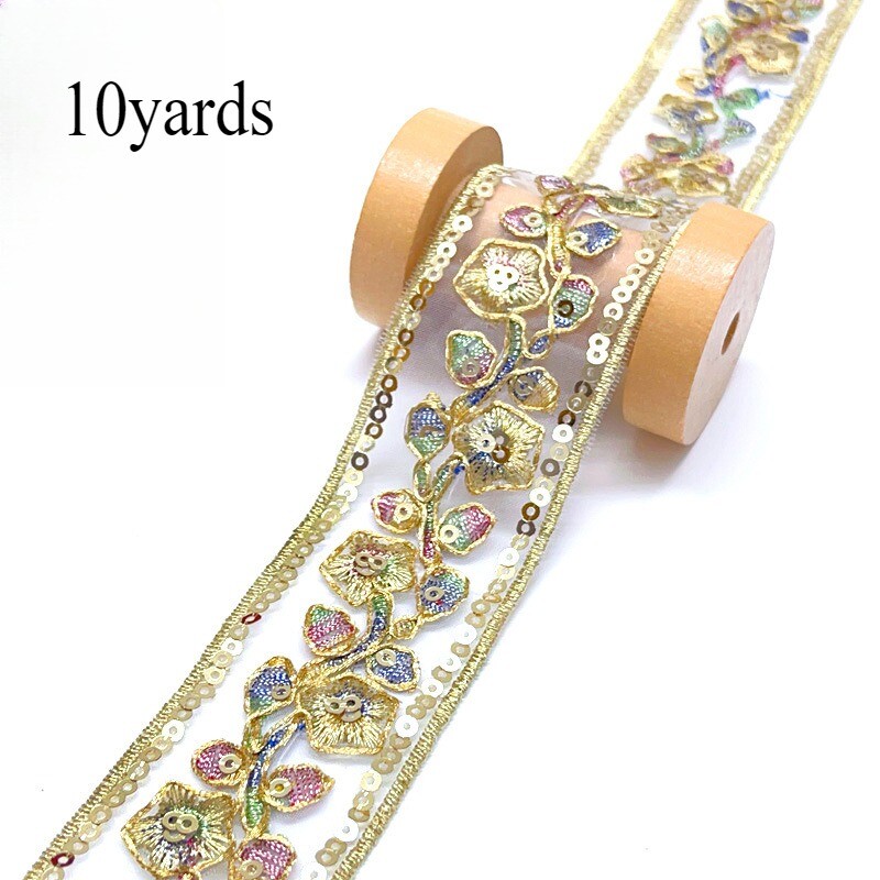 10Yards Ethnic Lace Mesh Trim Embroidery Sequin Ribbon DIY Sewing Craft 3.5cm