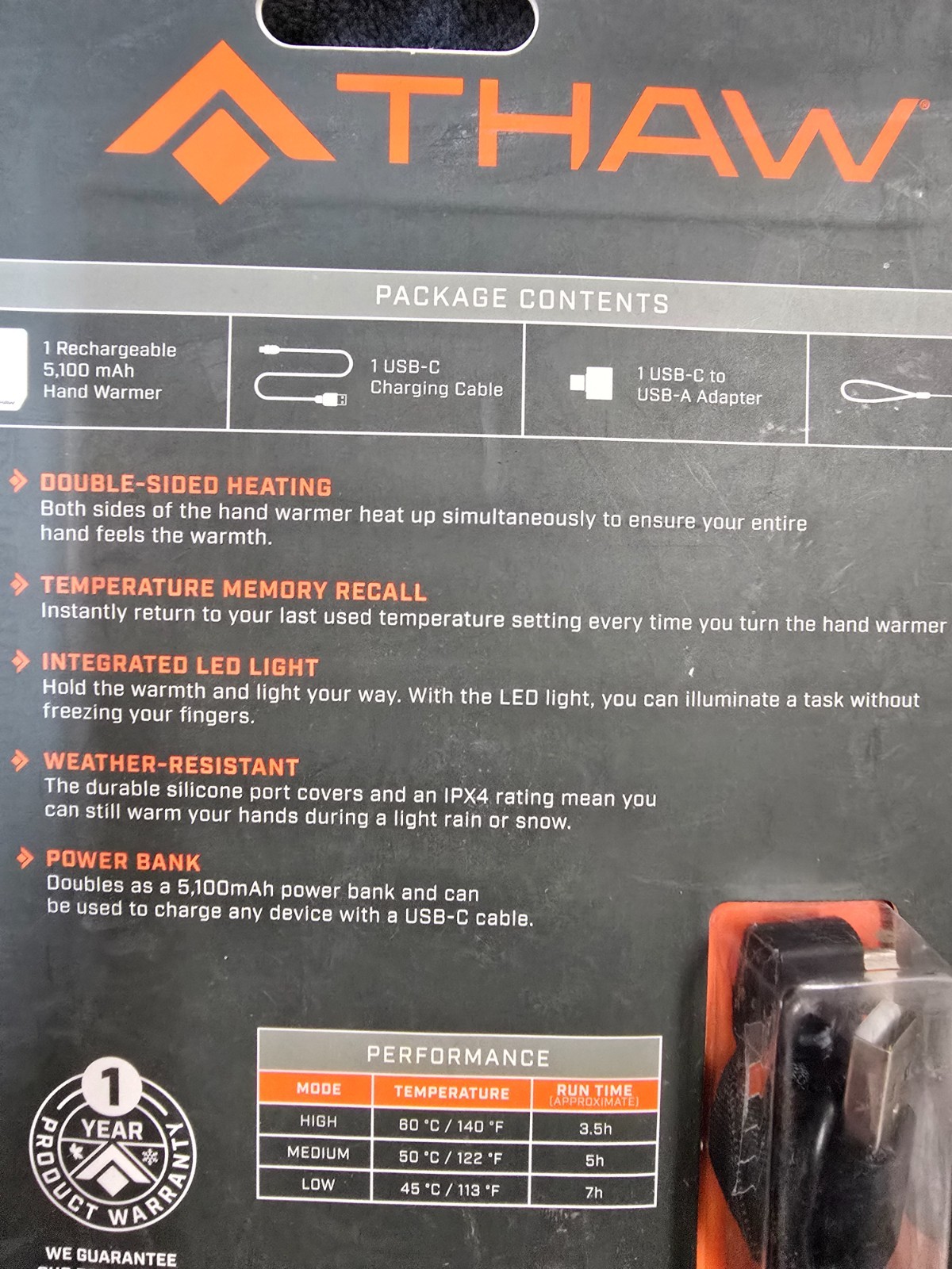 Thaw 5K Rechargeable Hand Warmer with Flashlight (5,200 mAH)
