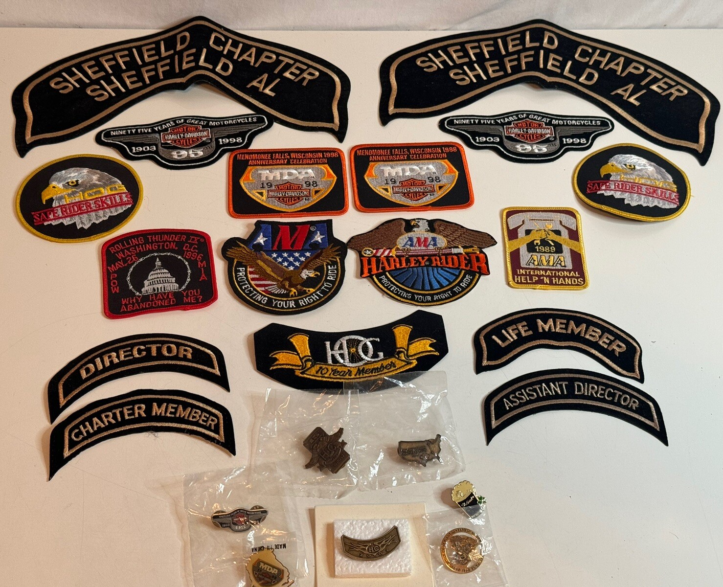 Mixed Lot of Harley Davidson (17) Patches & (7) Pins HOG Chapter Owners POW