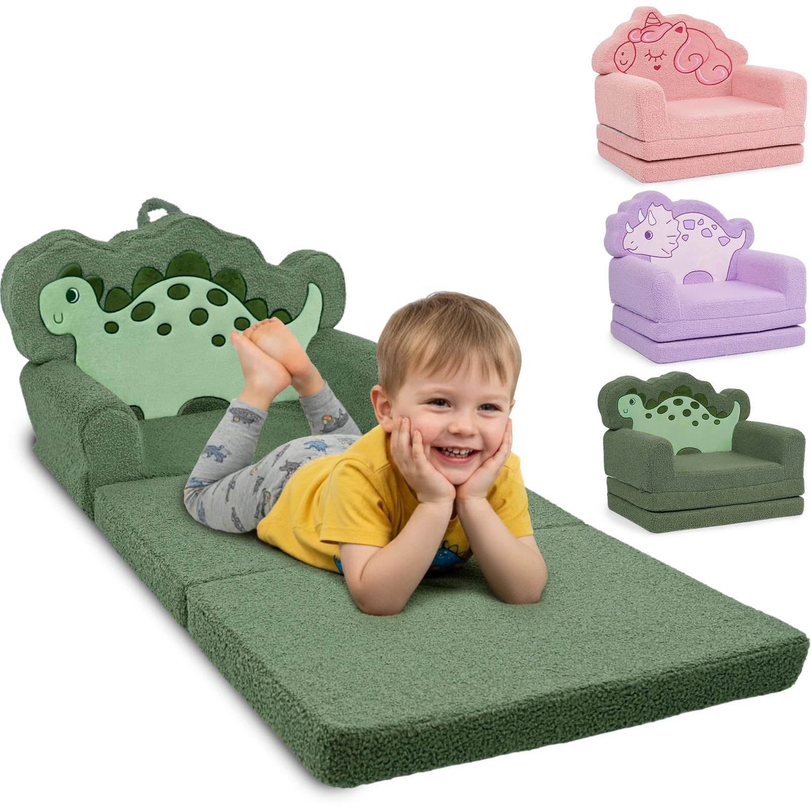 Couch, Convertible Sofa to Lounger Fold Out, Green Dinosaur Design Chair for ...