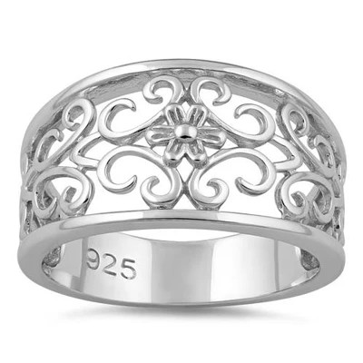925 Sterling Silver Medium Flower Swirl Ring