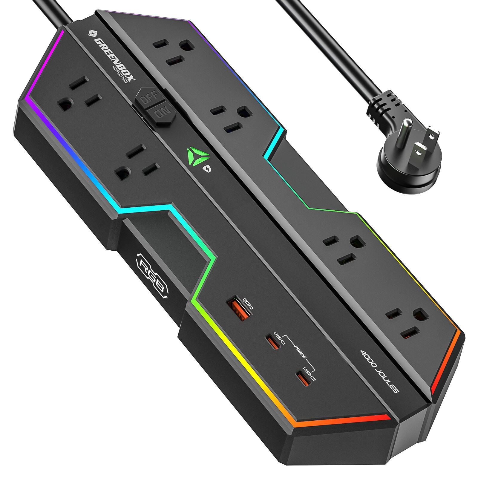 6-Outlet Gaming Power Strip 4000J Surge Protector with USB Port and RGB Lights