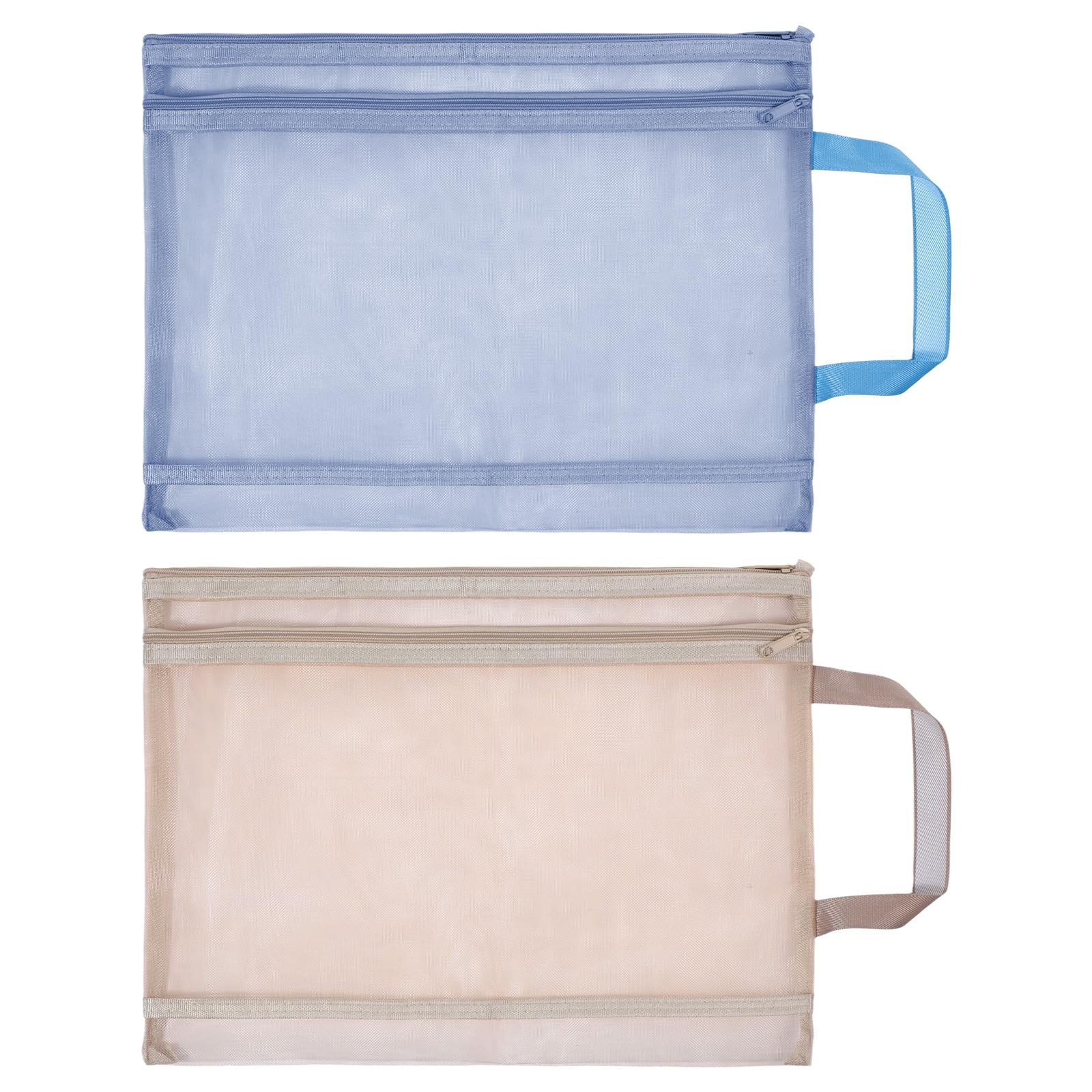 2 Pcs A4 Mesh Zipper Pouch Bags, Double-Layer Nylon Mesh Bags with Handle, Pl...