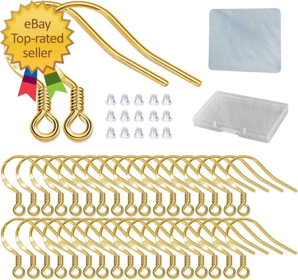 Gold Fishhook Earring Hooks - 120 PCS/60 Pairs 18K Gold Hypoallergenic Ear Wires