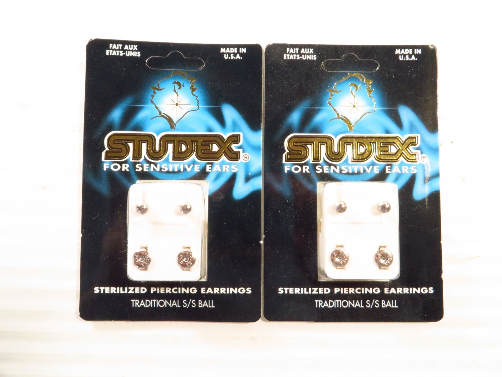 2 PK Studex Ear Piercing Earrings Polished Medica Grade, Traditional S/S Ball