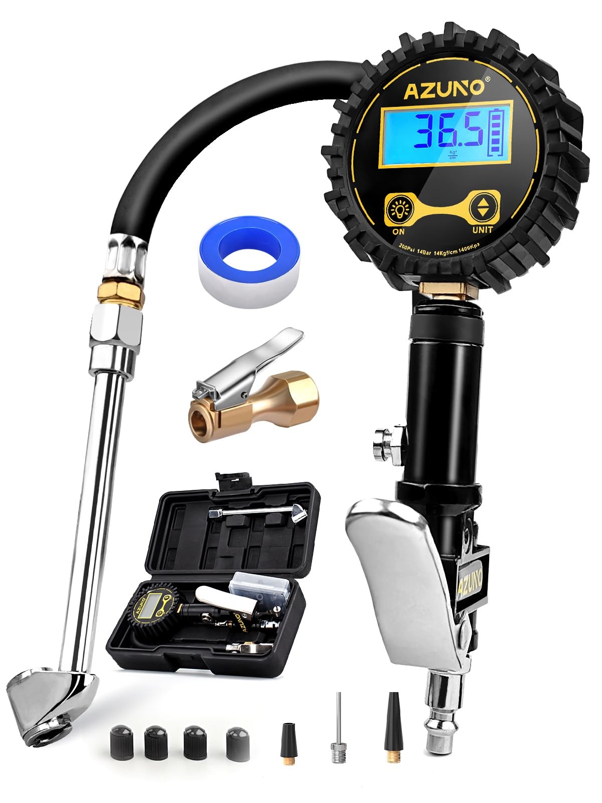 AZUNO Digital Tire Inflator with Pressure Gauge, 200 PSI, Standard Case