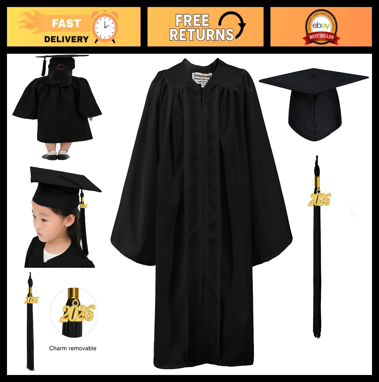 Matte Kindergarten Graduation Gown & Cap Set with 2026 Tassel - Perfect for Cele