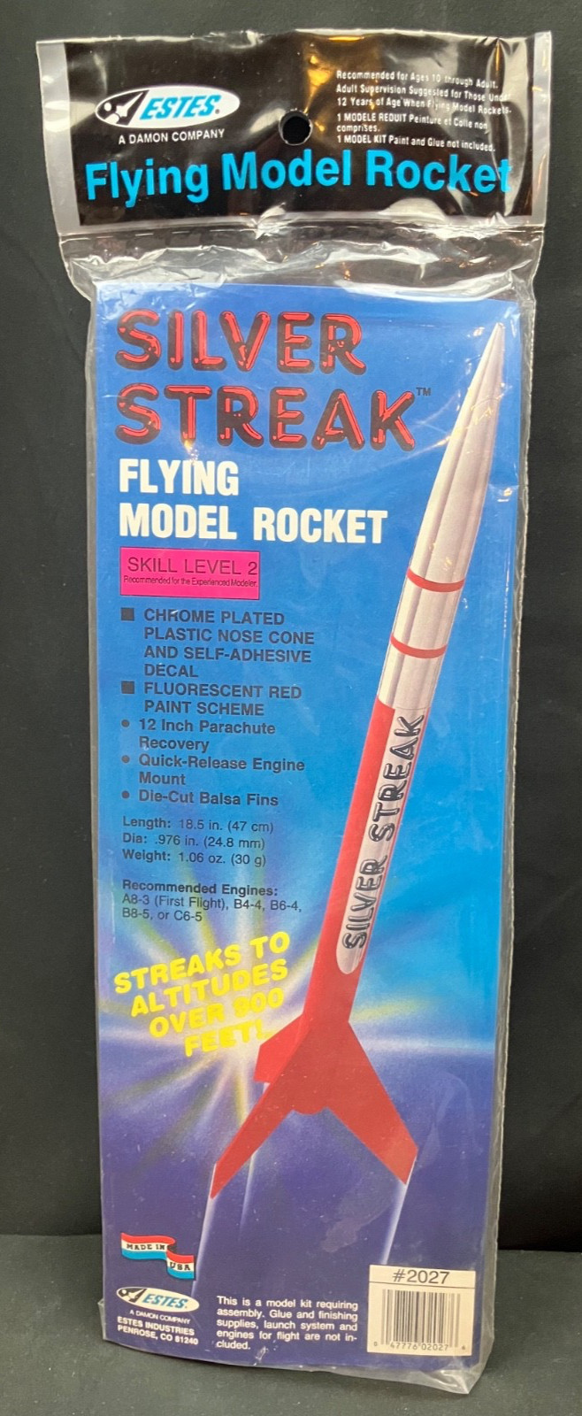 Super RARE Estes Silver Streak Flying Model Rocket Kit #2027 - Sealed