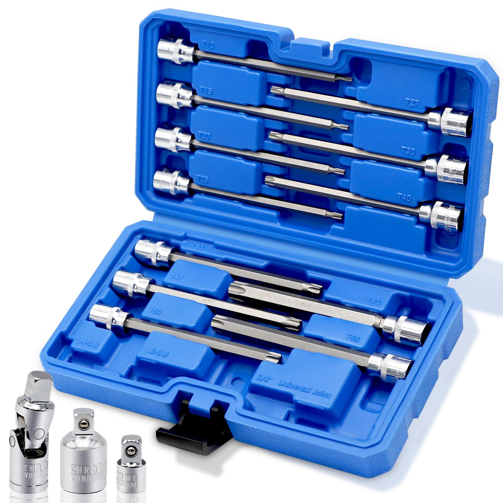 RIZOM 15-Piece 3/8" Drive Extra Long Torx Bit Socket Set, T10-T60 Star Bit So...