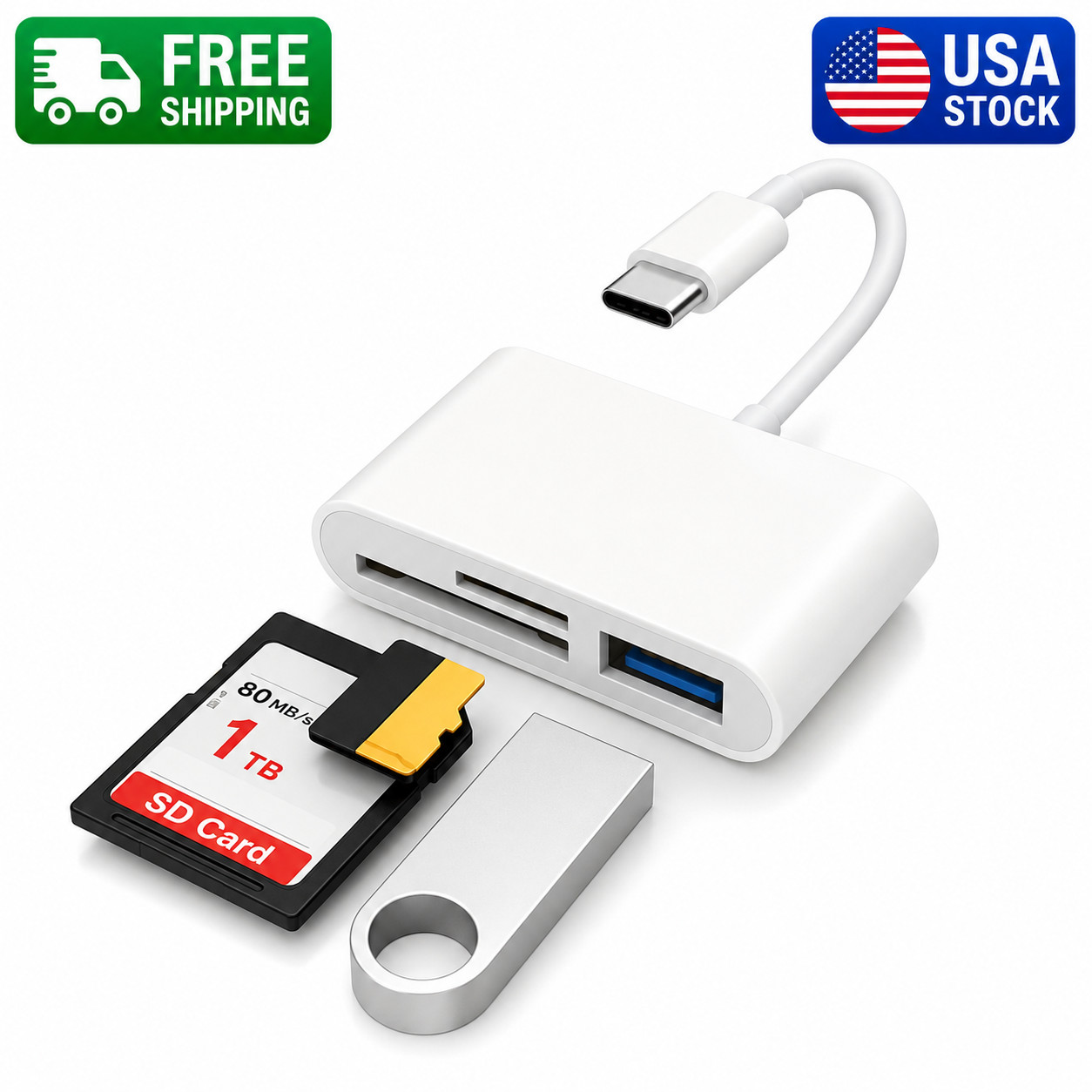 USB C to SD Card Reader, 3-in-1 Hub Converter, Micro SD TF Memory Type-C Adapter