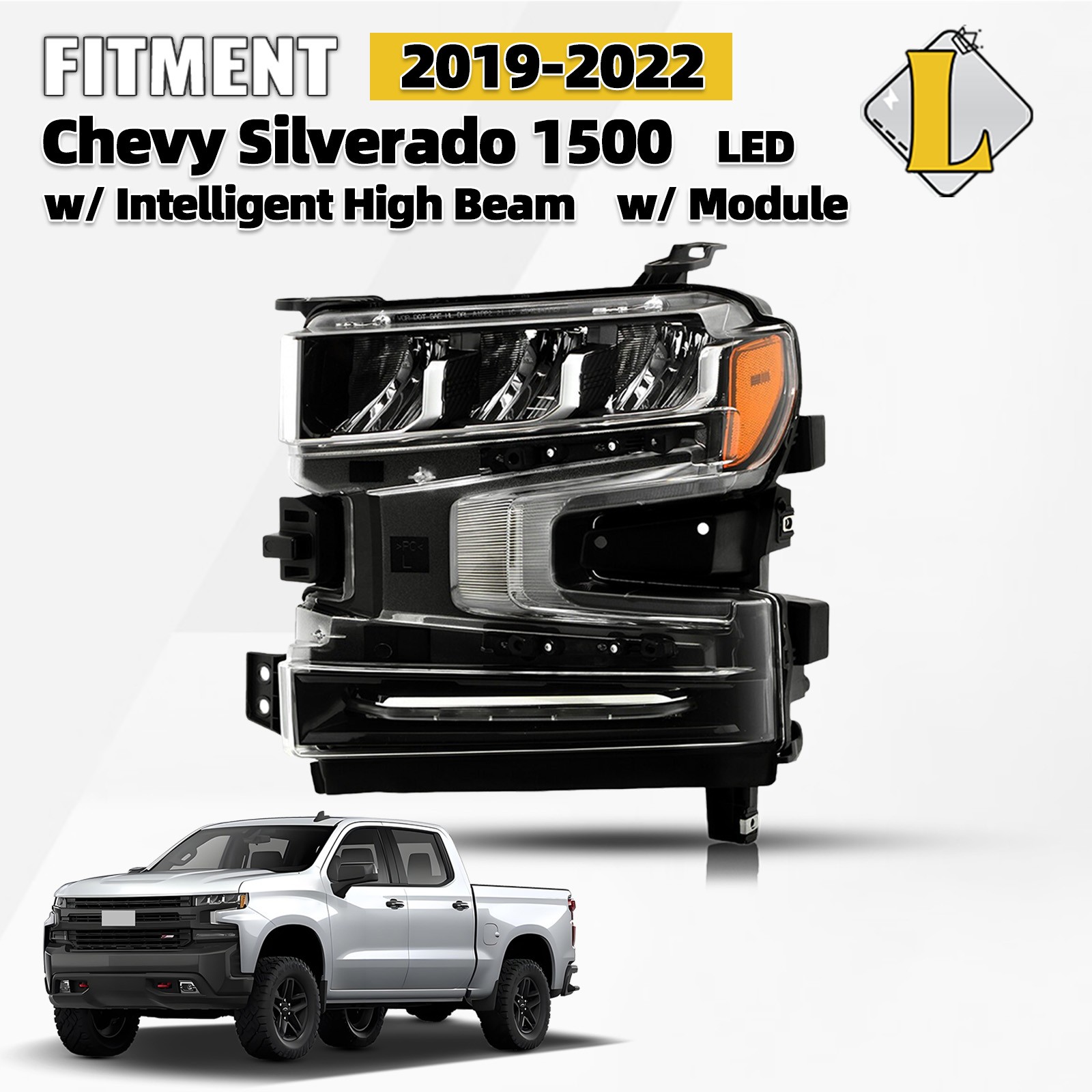 Full LED Headlight For 2019-2022 Chevy Silverado 1500 w/LED Siganl Driver Side