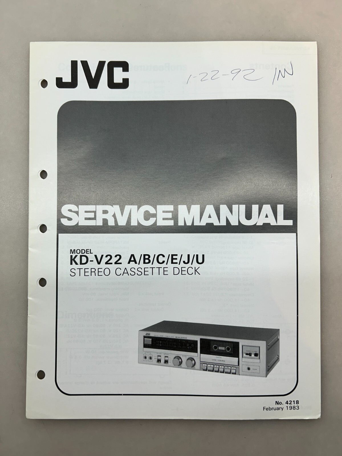 JVC KD-V22 Original Service Manual Free Shipping