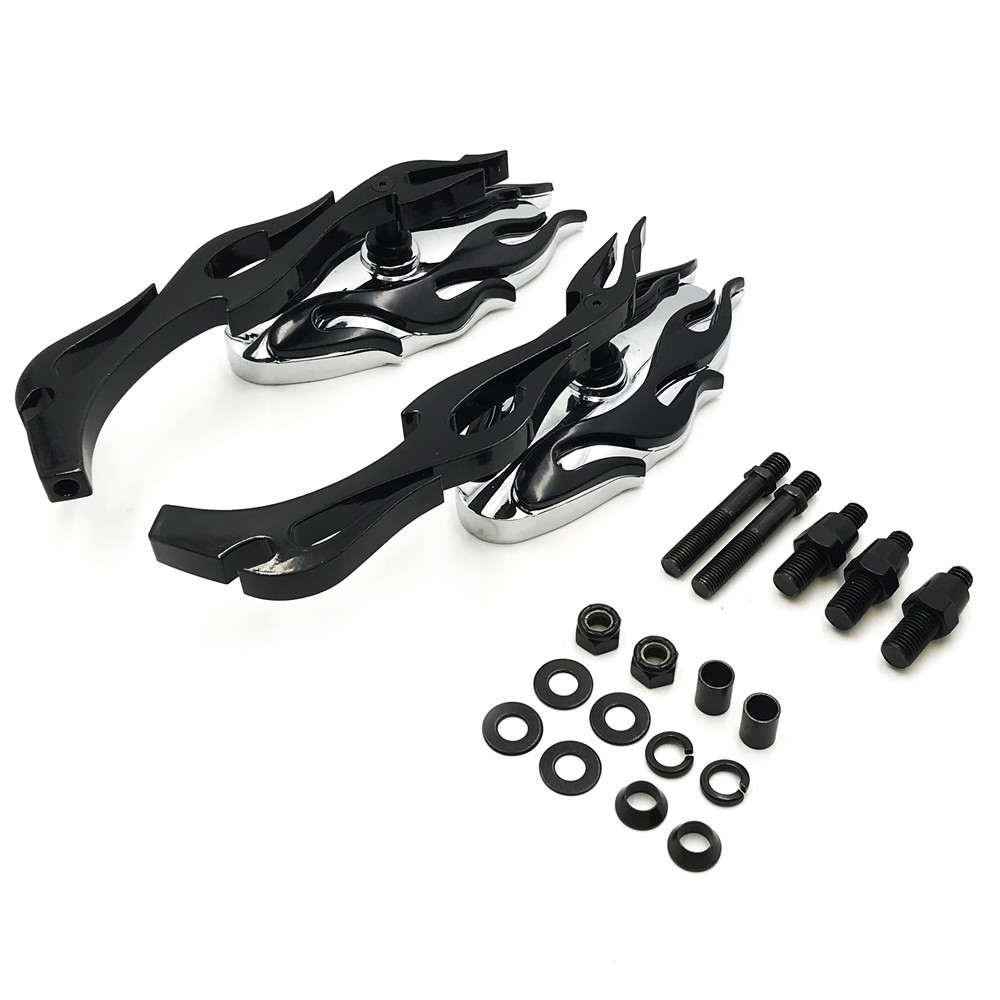 Motorcycle Flame Style Rearview Mirror For Any Cruiser Chopper Custom Black New