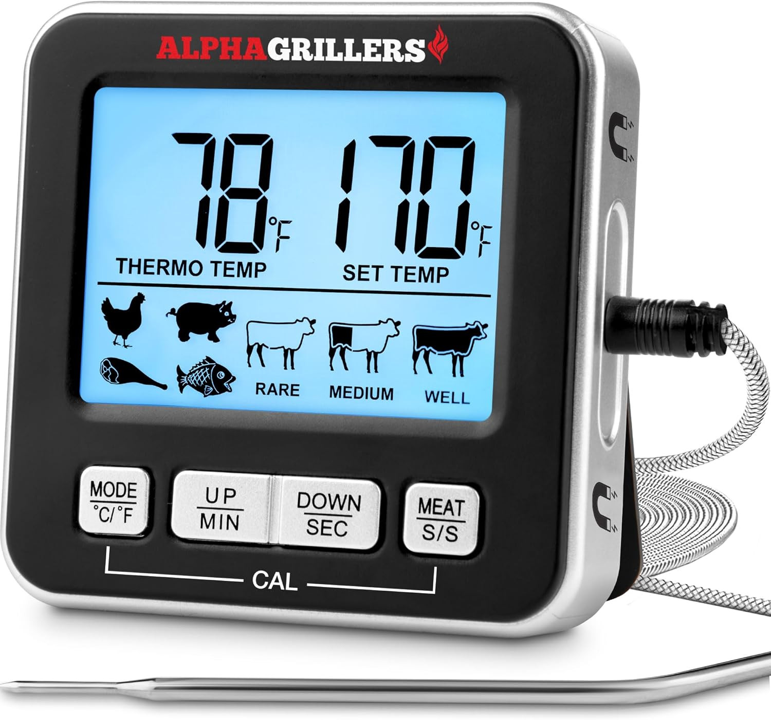Meat Thermometer Digital, Wired Probe for Oven & Grill | 7 Preset Temperature Al