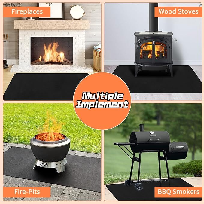 40"x40" Fireplace Floor Protection Rug BBQ Floor Protective Mat Fireproof Pad