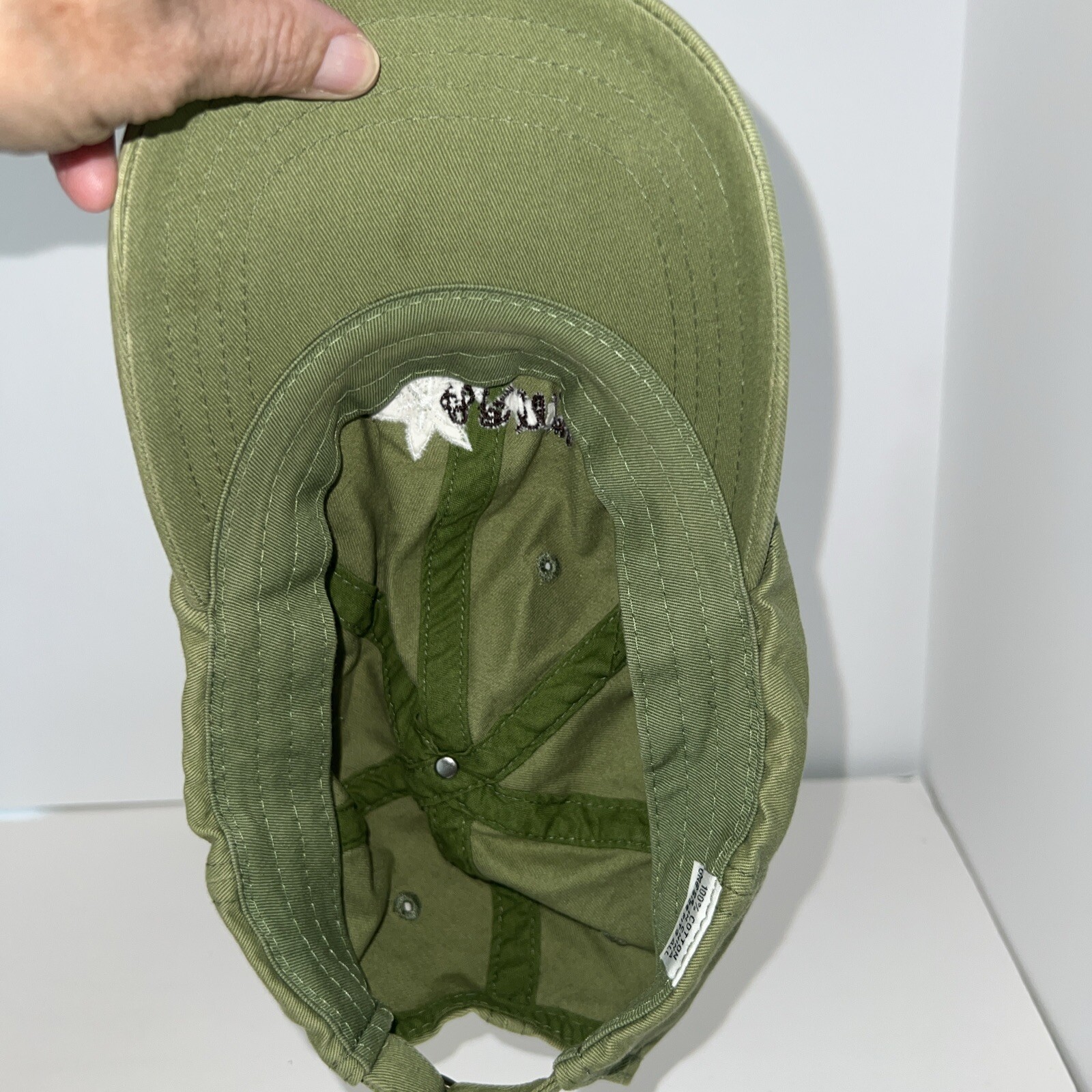 Green Script Army W White Flower Hat Cap Strap Buckle Cotton Unbranded