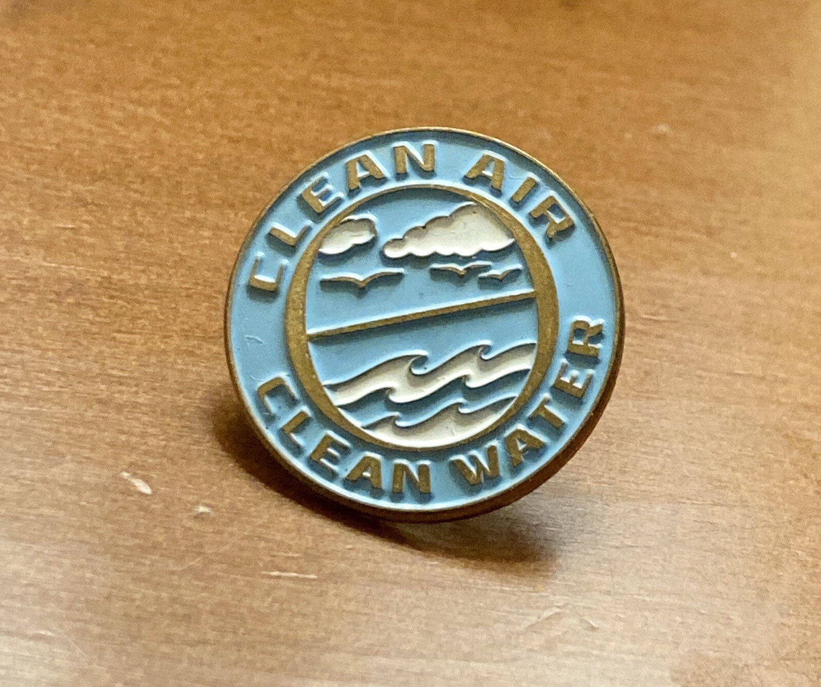 Vintage Clean Air Clean Water Lettered Pin Blue & Gold Tone
