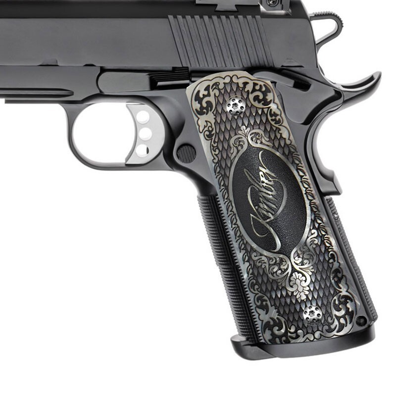 1911 Grips Ambi Cut Custom Gun Grips 1911 Full Size Grips Engraved Kimber Logo