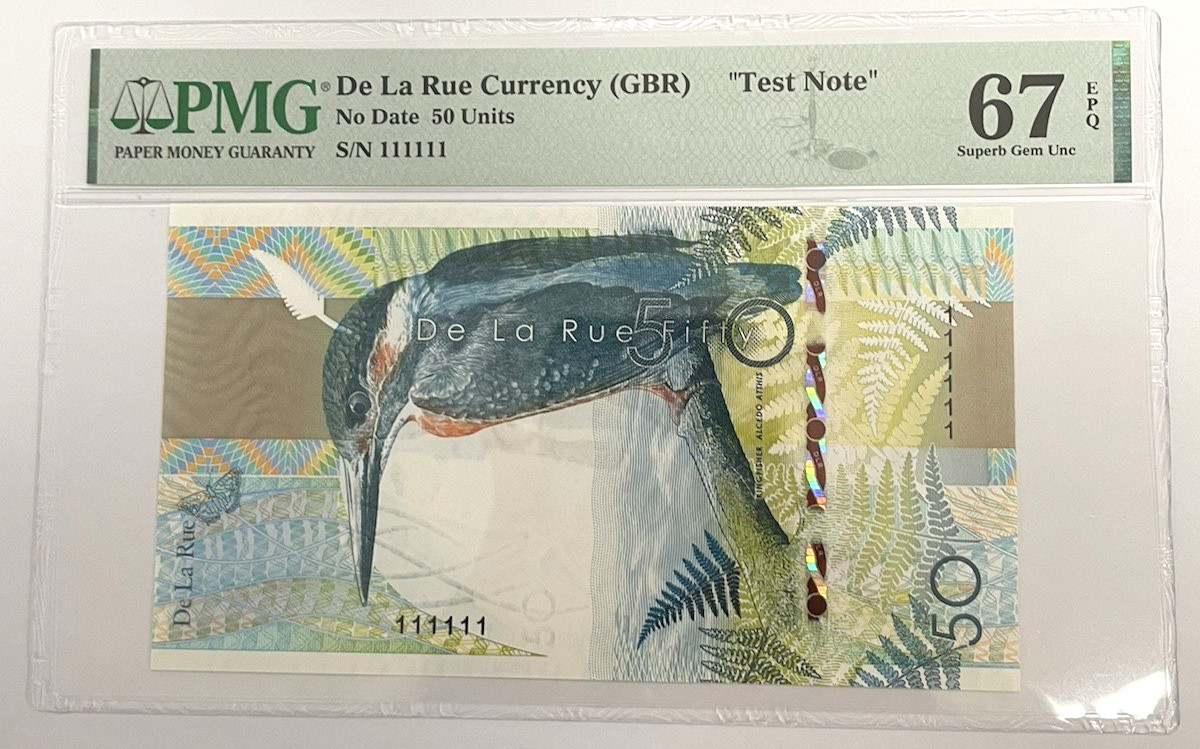 2014 50 Units Test Note De La Rue Currency, (GBR) PMG 67 Superb Gem UNC TOP POP