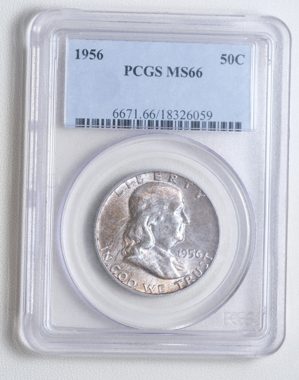 Toned 1956 Franklin Half Dollar PCGS MS66 "059"