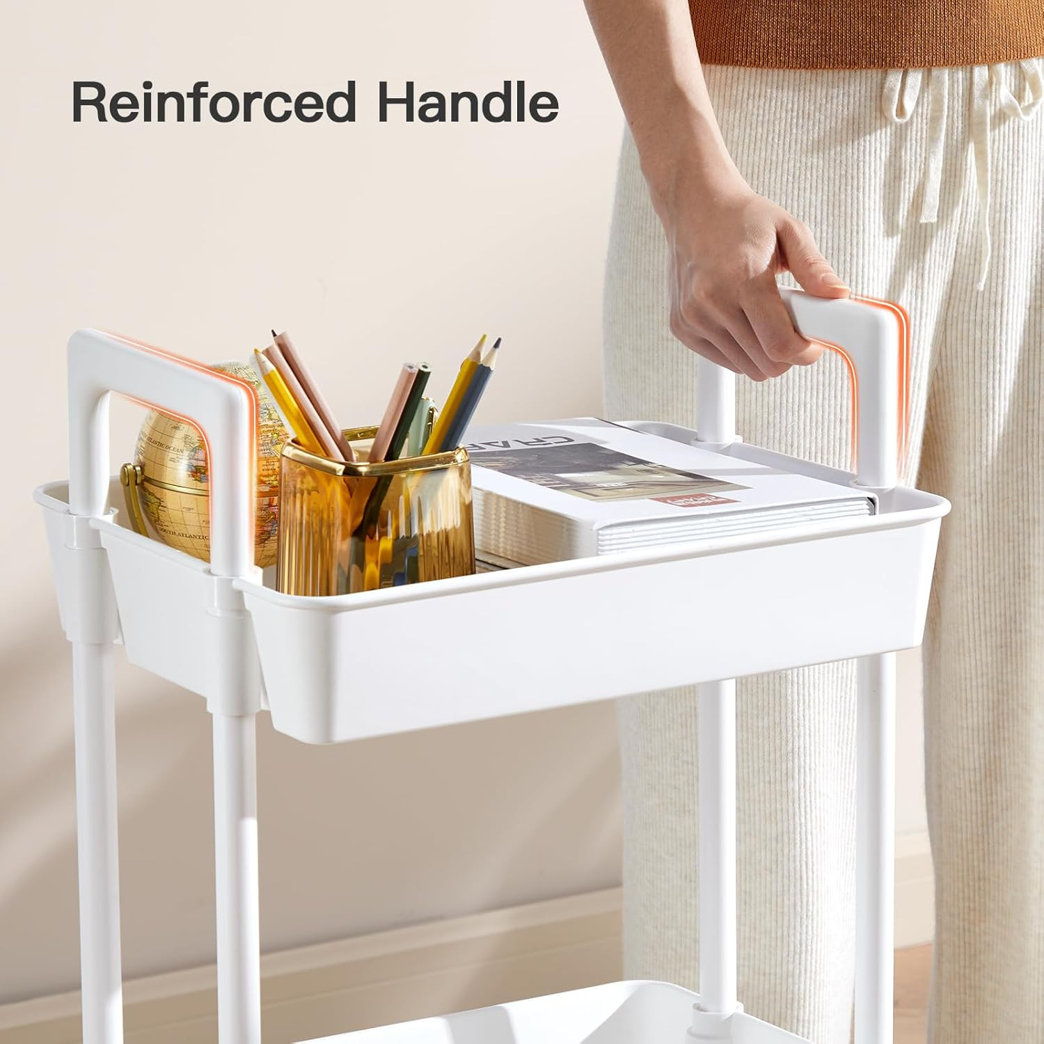 Pipishell 3 Tier Rolling Cart Organizer, Plastic Rolling Cart with Lockable Whee