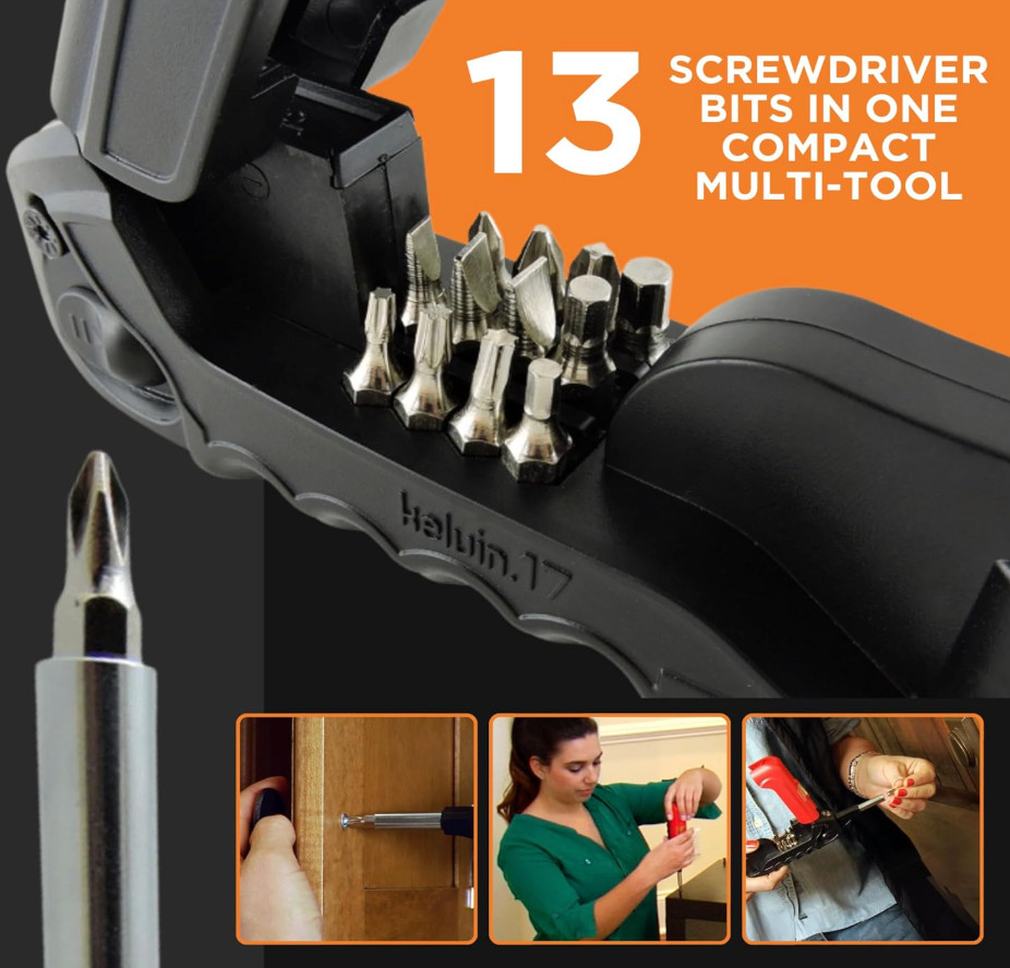 Kelvin Tools Kelvin 17 - The Everyday Multi-Tool with Flashlight, Red/Black