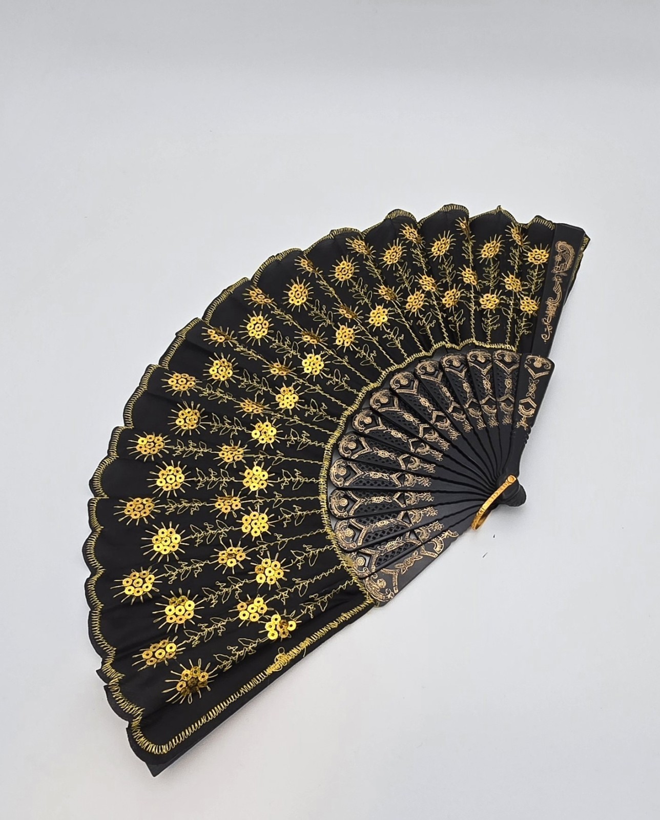 Elegant Hand Fan Black Gold Folding Fan Summer Party Decoration New