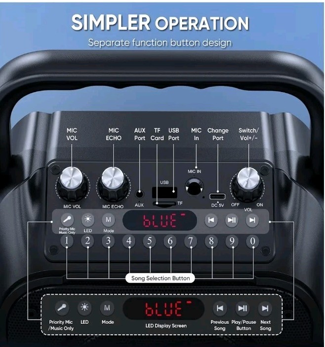 Karaoke Machine, Portable Bluetooth Speaker with 2 Wireless Microphones for...