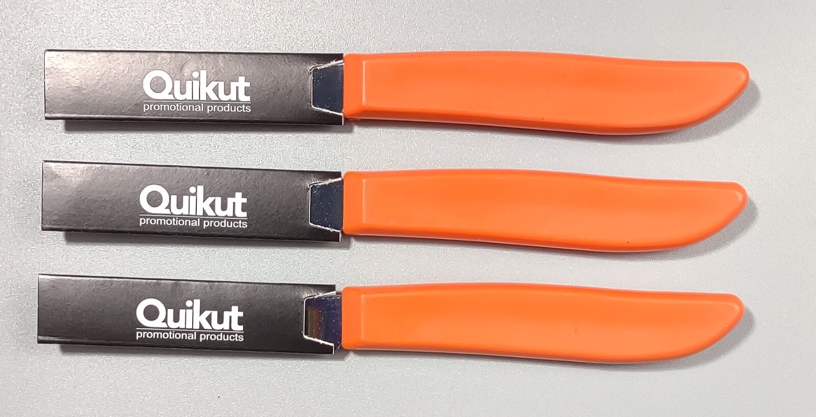 3 Paring Knives Quikut Ginsu ~ 2.5" Blade ~Tangerine Orange Color Plastic Handle