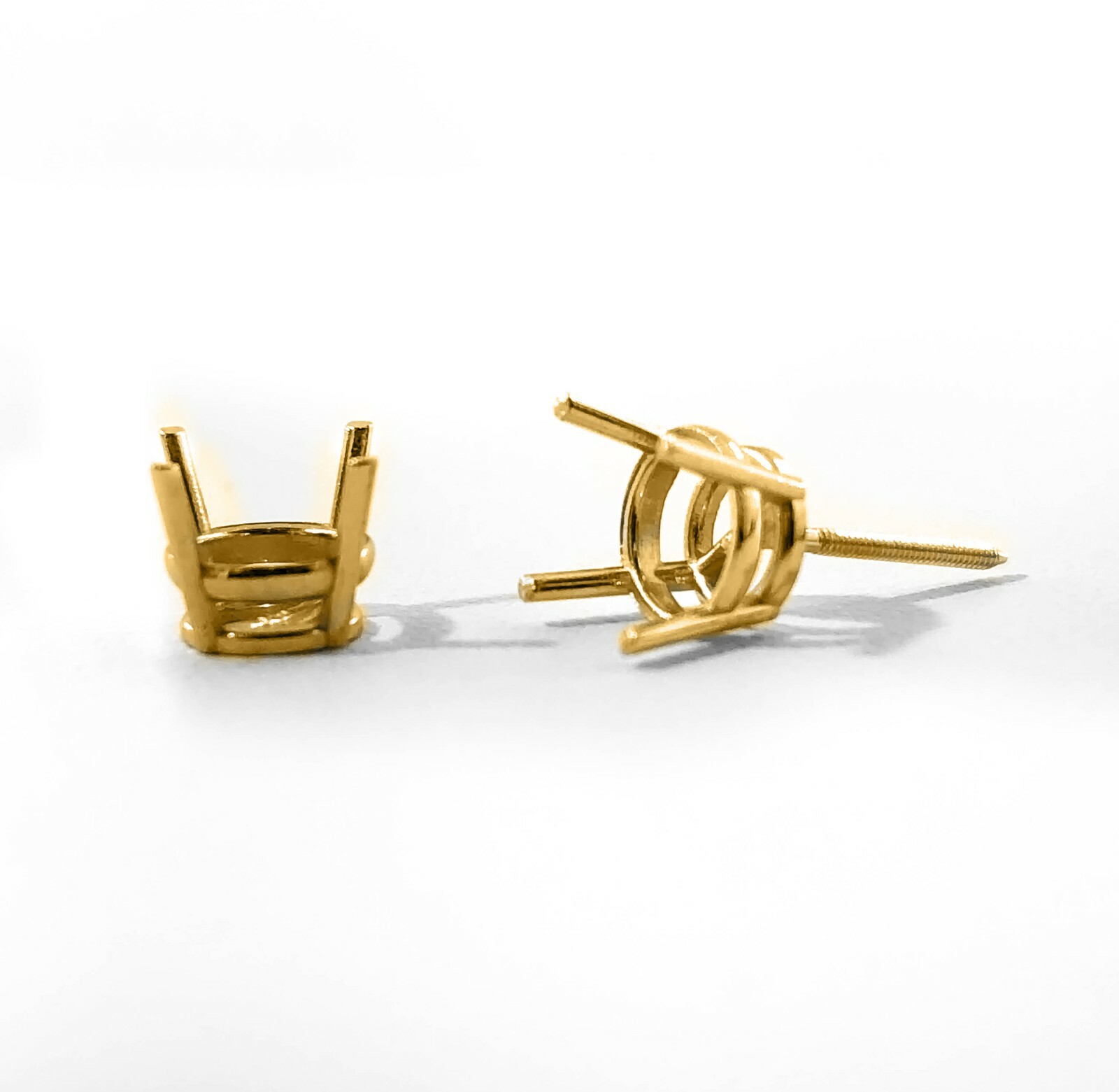 14K Yellow Gold Stud Earring Finding Mounting Setting Round 4-Prong Basket Screw