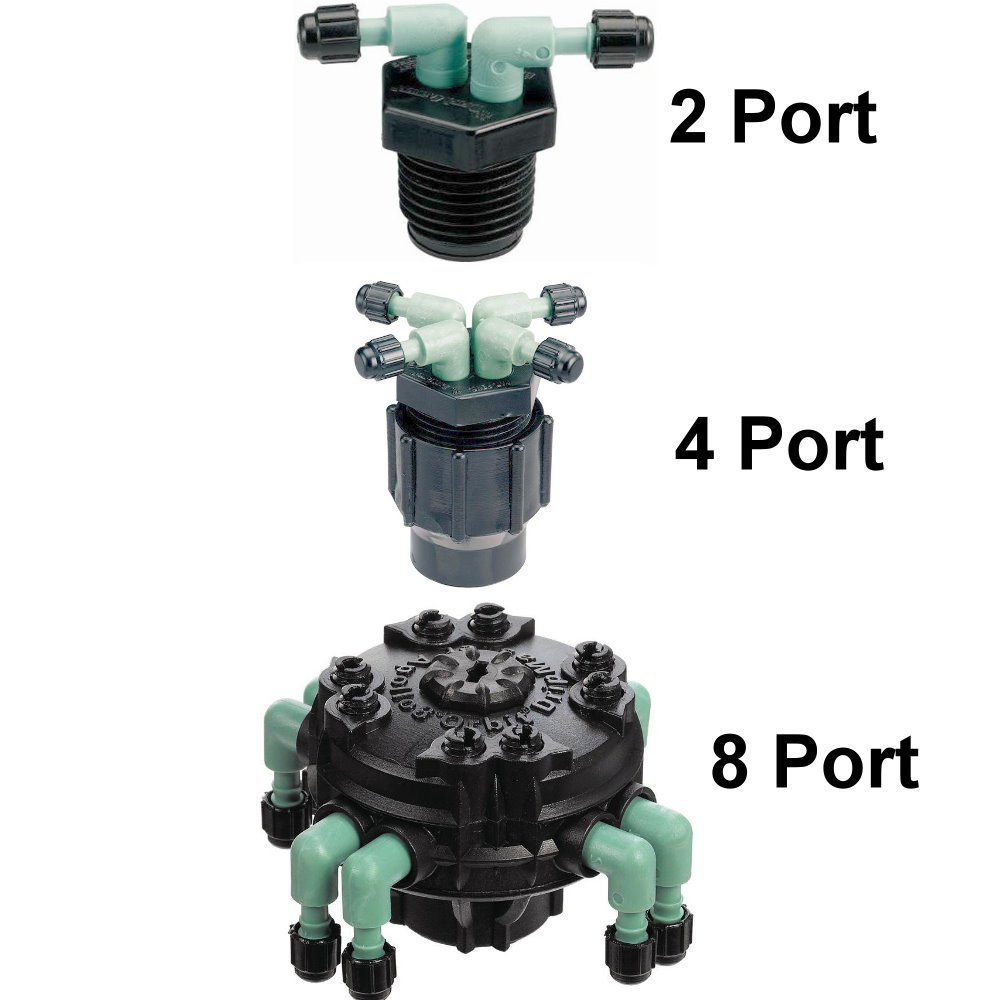 Orbit 2 4 8 Port Watering Sprinkler Micro Drip Manifold 1/4" Tube Irrigation