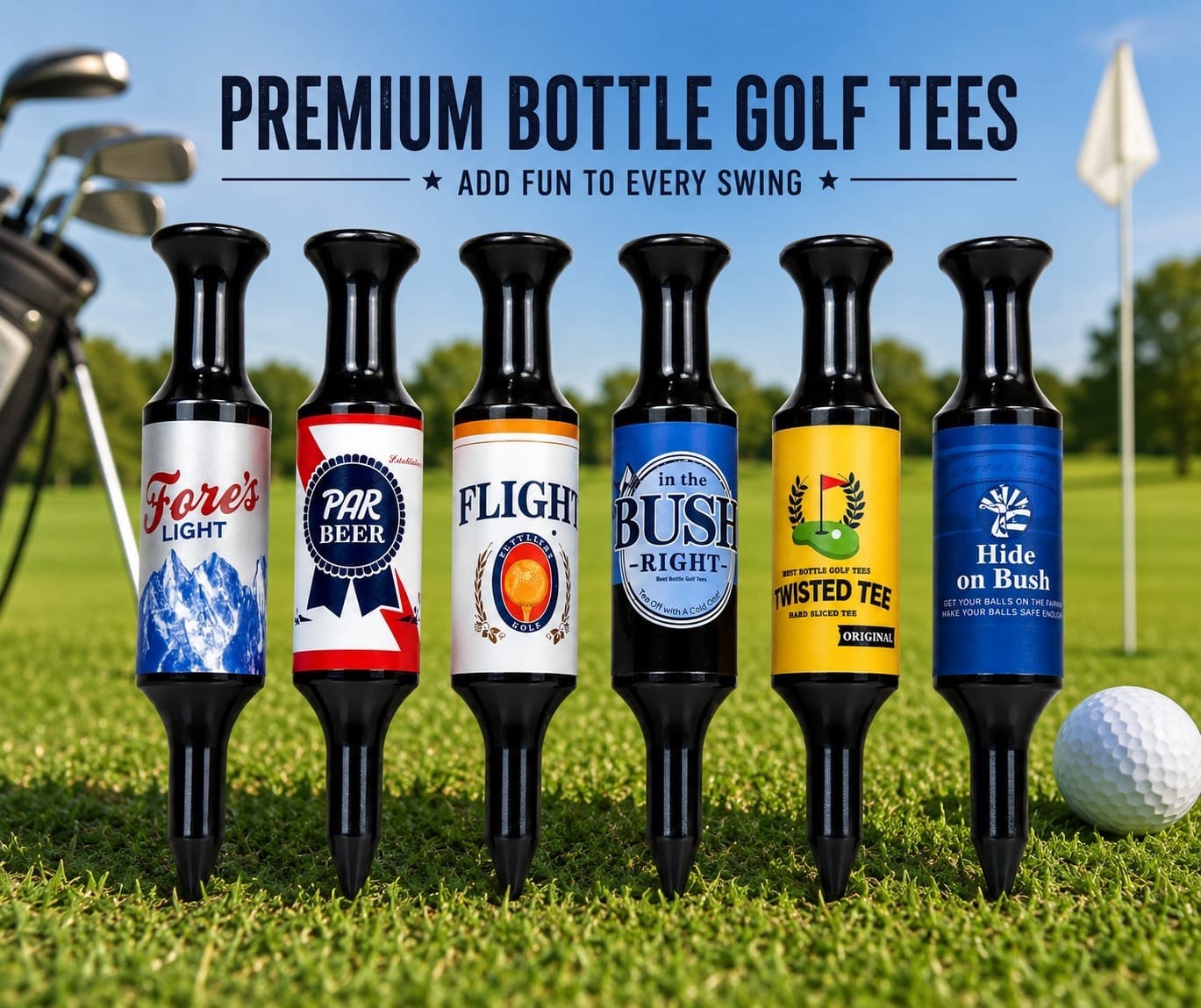 Premium Beer Bottle Golf Tees 3.25" /83mm Funny Novelty Golf Tees (6 GOLF TEES)
