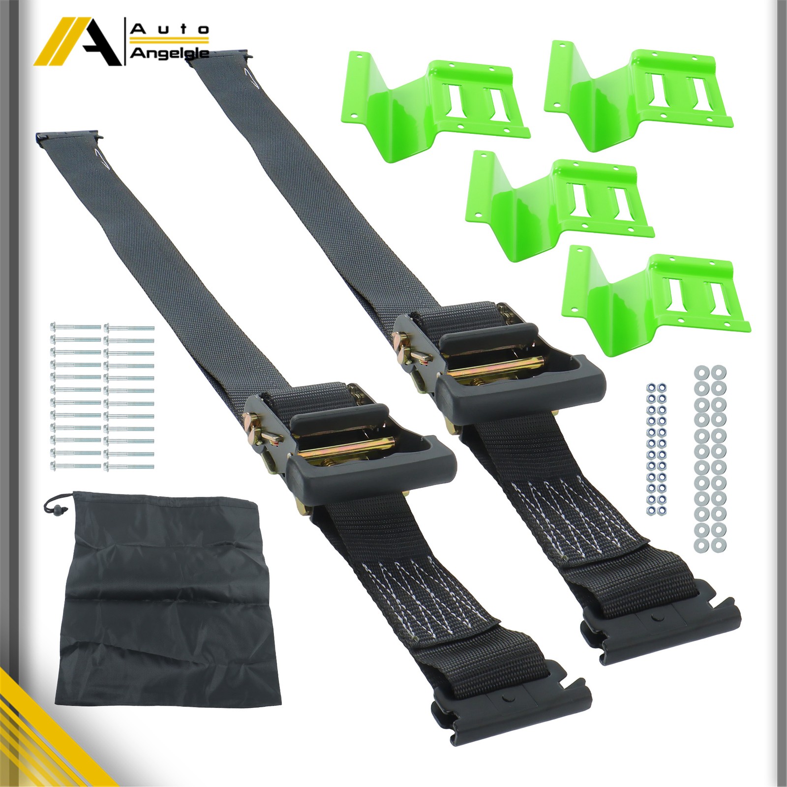 Light Green E Track Wheel Chock 8ft BLK Ratchet Straps Kit For Cargo Securement