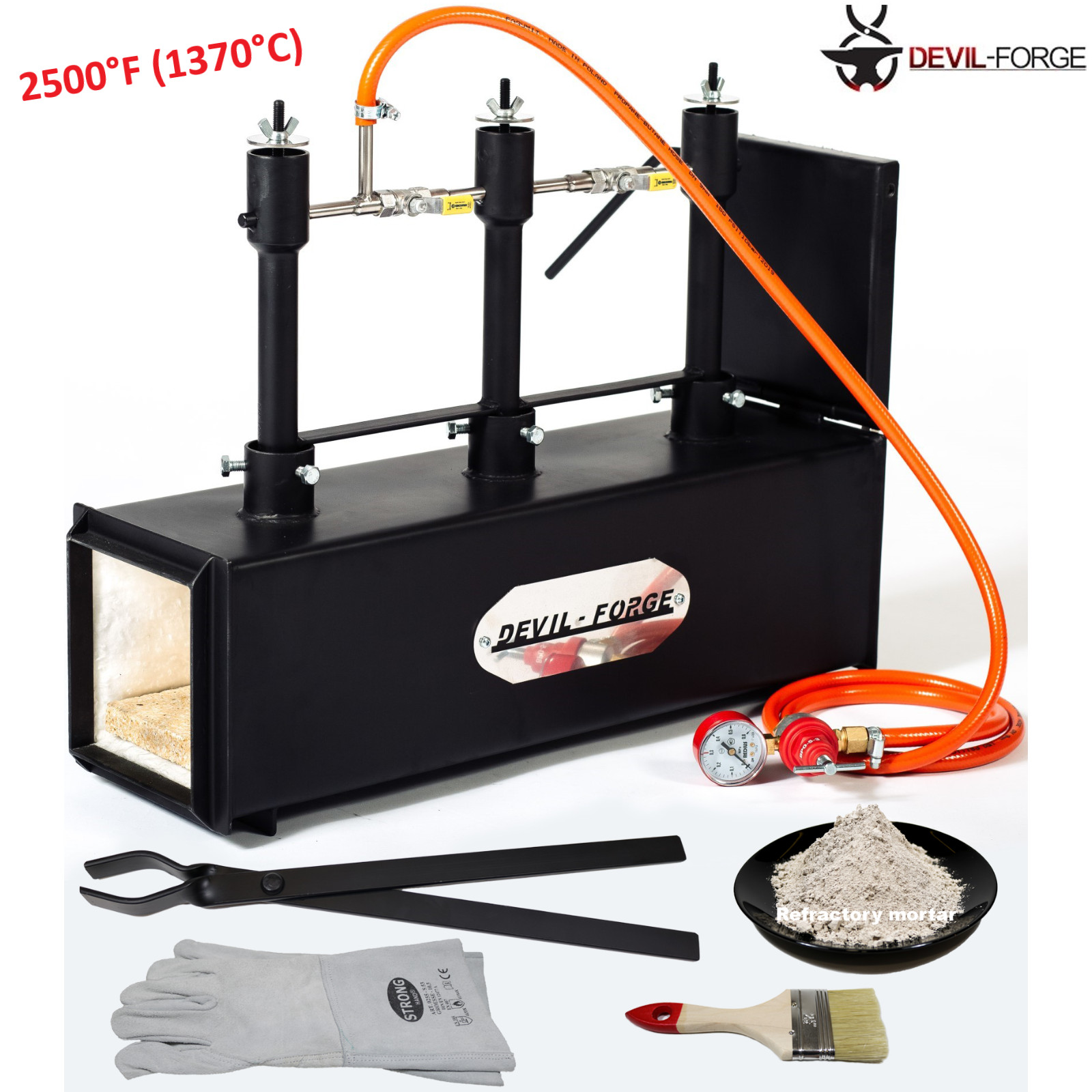 DEVIL-FORGE DFPROF3+1D Gas Propane Forge Farrier Burner Kiln +Tongs USA (NEW)