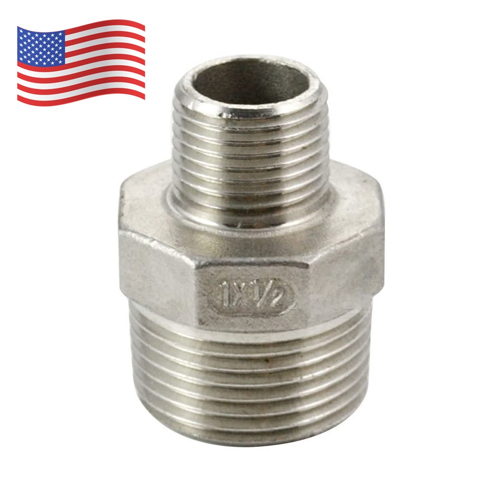 1" to 1/2" Male NPT Hex Nipple Pipe Fitting Reducer Adapter Stainless Steel 304