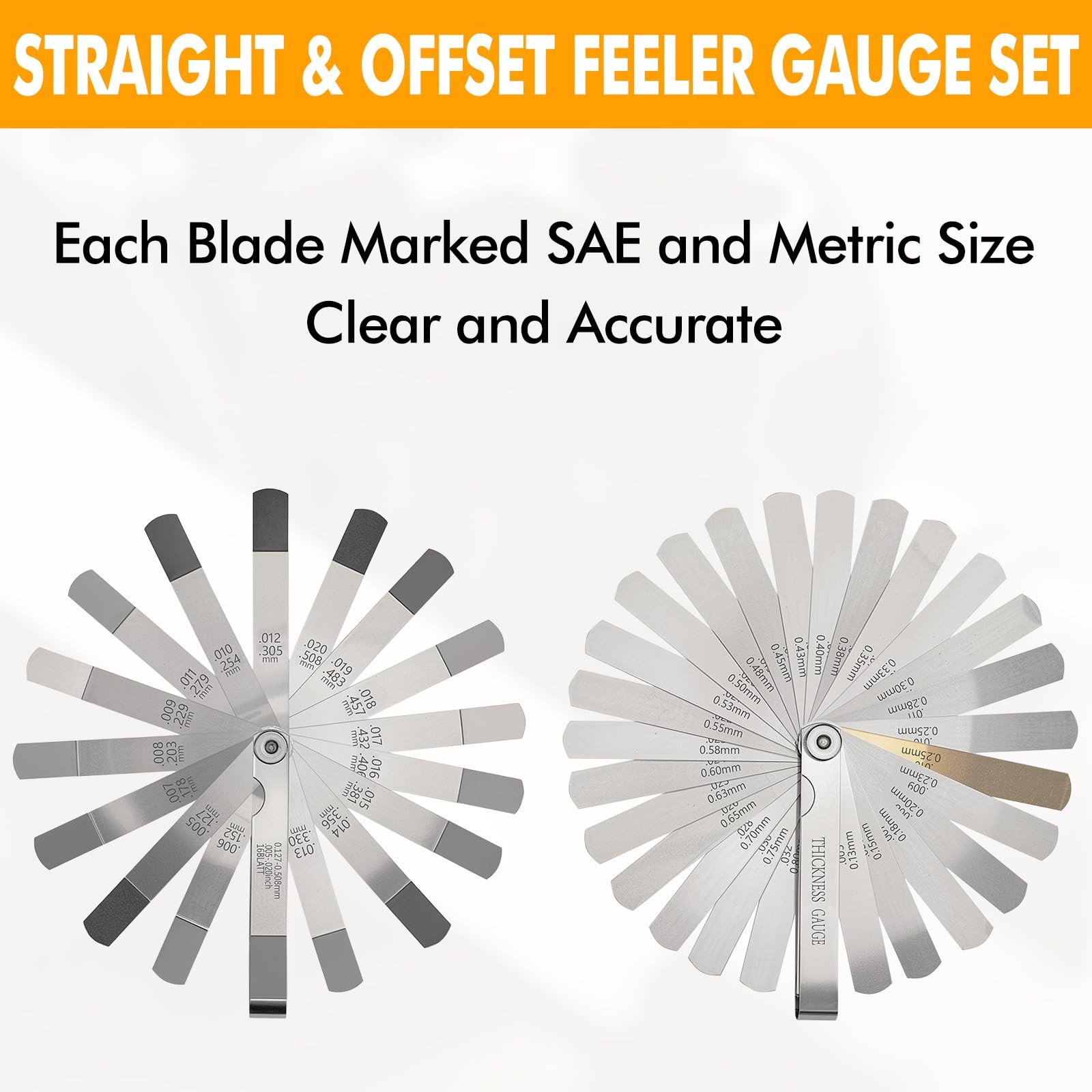 Maclia 2PCS Feeler Gauges Set - Straight & Angled Gauges, Silver