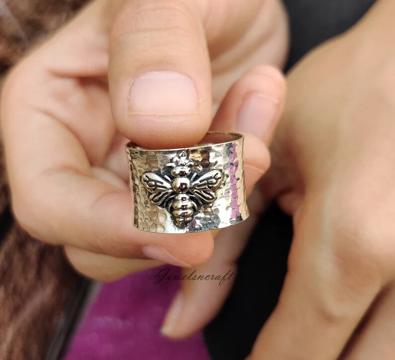 Honey Bee 925 Sterling Silver Band & Meditation Ring Handmade Ring All size-D-81