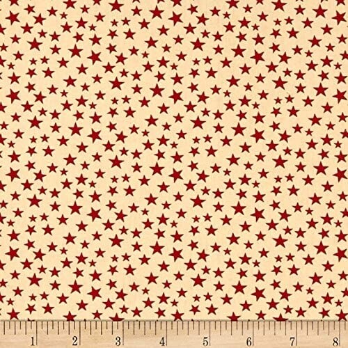 Patriotic Fabric - Patriotic Red Stars on Antique Beige - Santee Cotton YARD