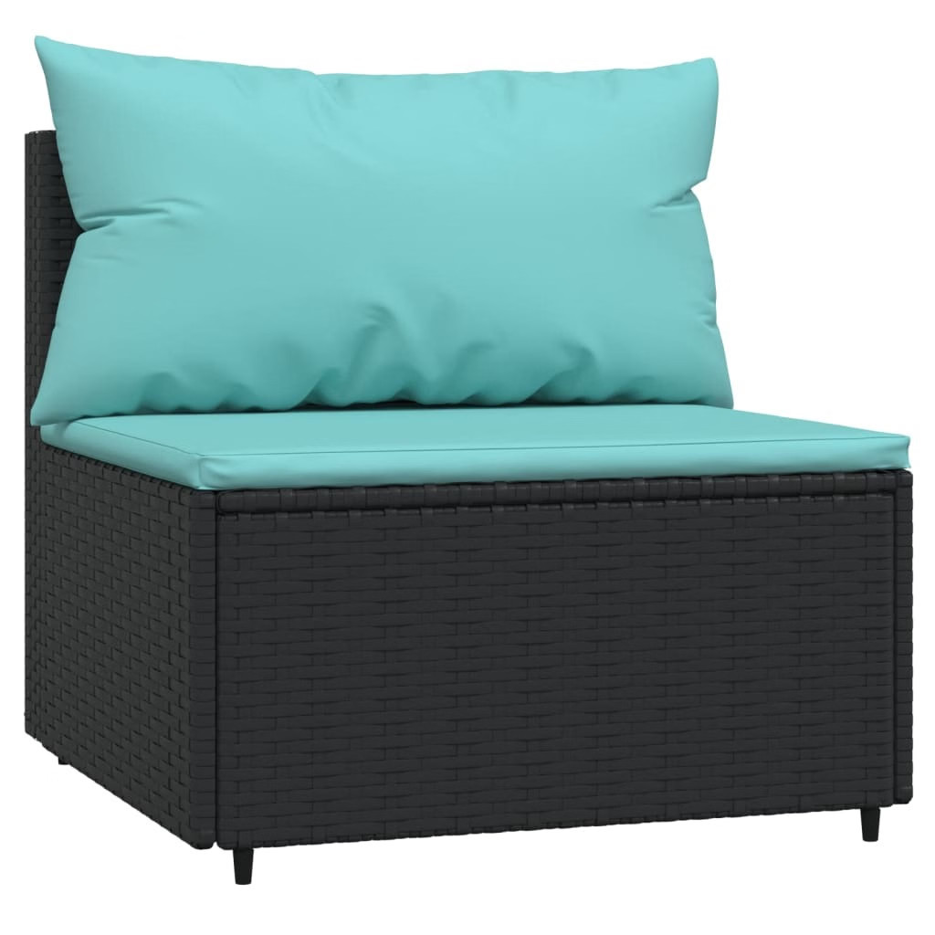 Patio Middle Sofa Black PE rattan Medium Adjustable Feet