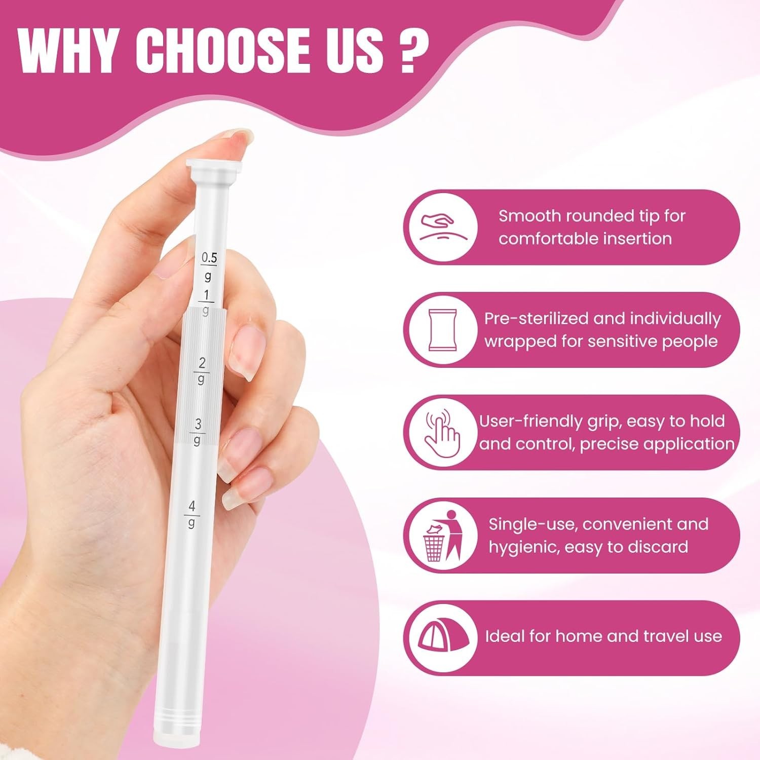 Travel-Friendly Disposable Vaginal Applicators - 30 Pack with Clear Dosage Marks