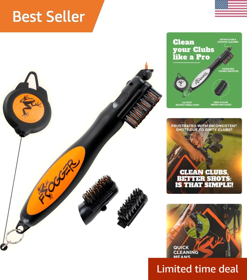 Ergonomic Golf Club Cleaner with Replaceable Heads & Retractable Cord - BrushPro