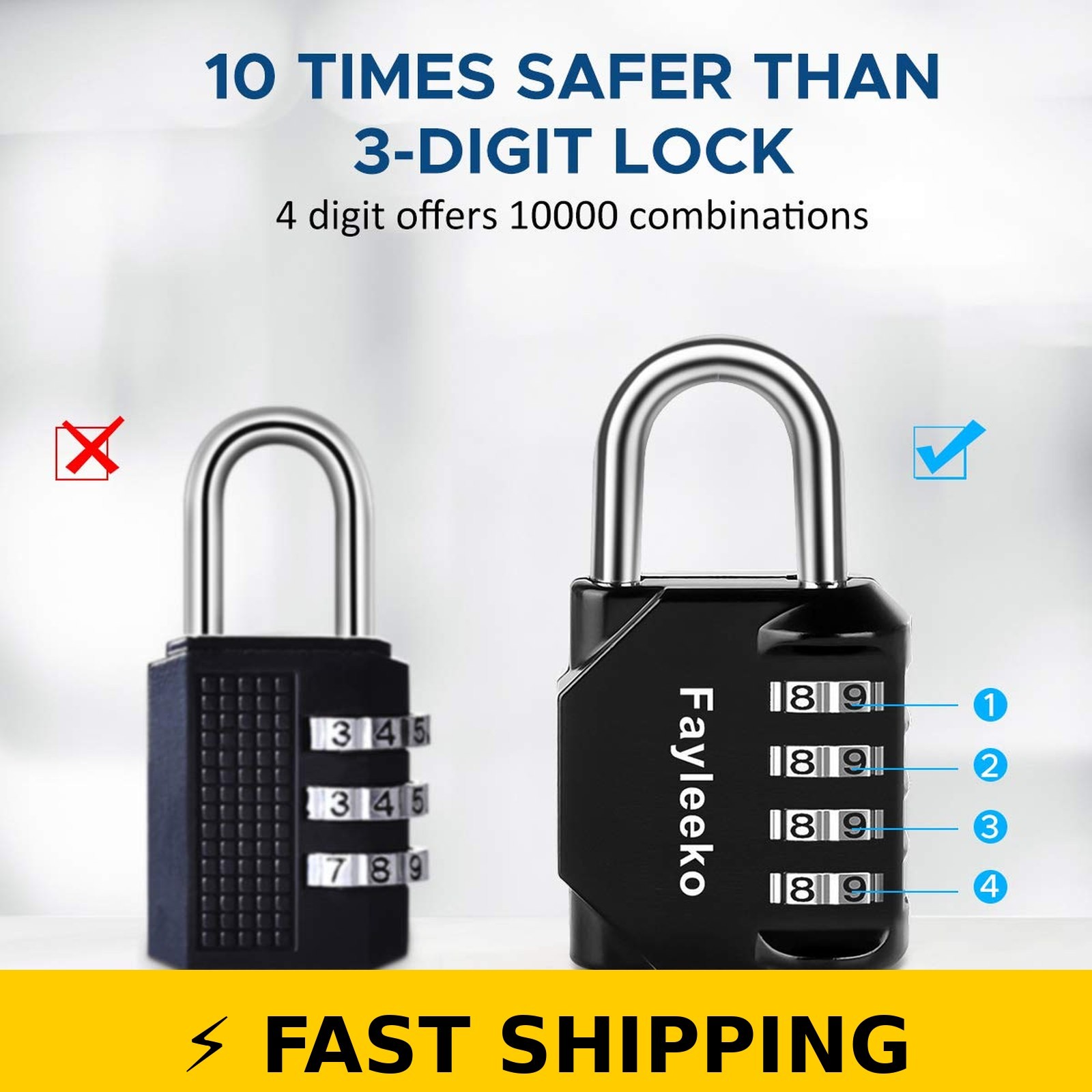 Fayleeko 4 Digit Combination Lock, 2 Pack, Black